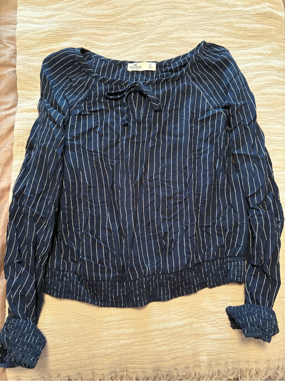 Hollister Navy Vertical-Stripe Tie-Front Blouse